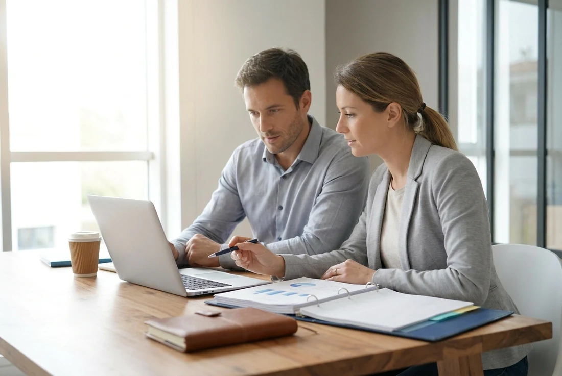 Fractional CFO and a founder reviewing budgets together
