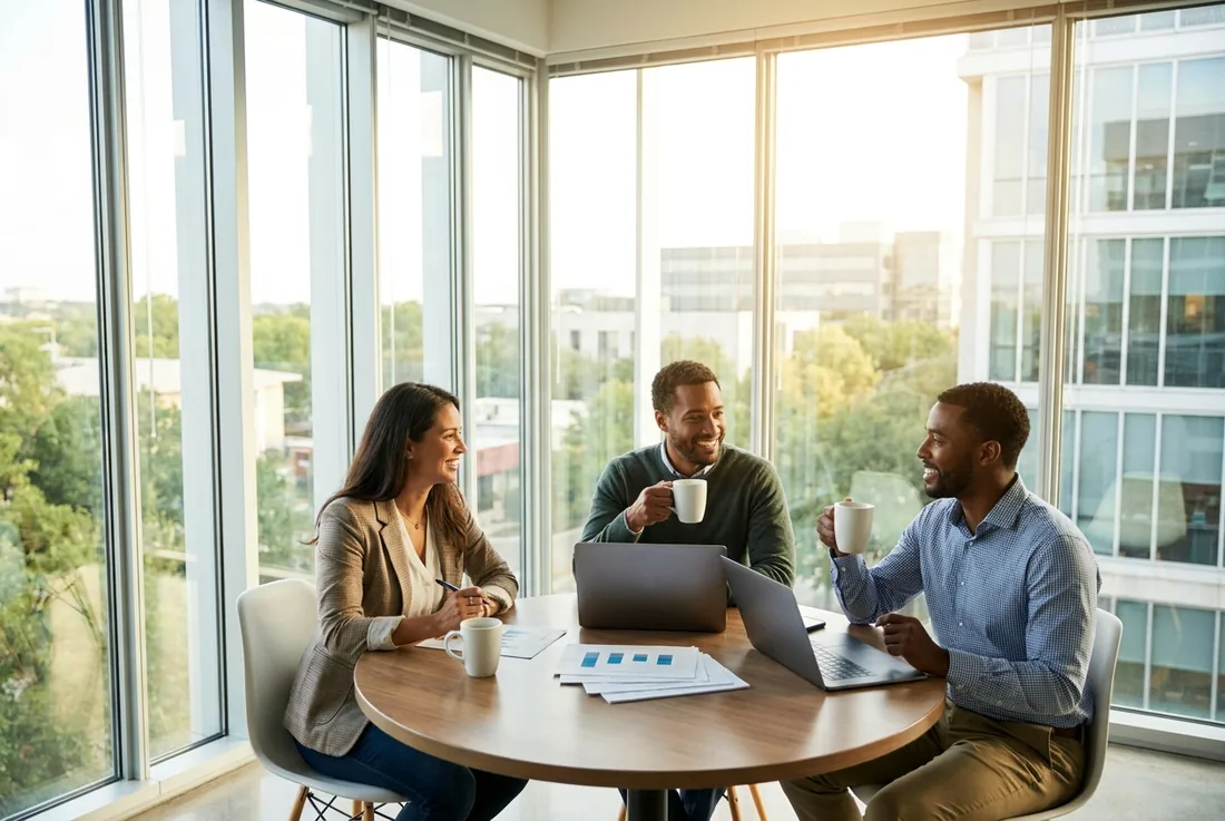 Marketing executives collaborating on growth strategy in a Austin office