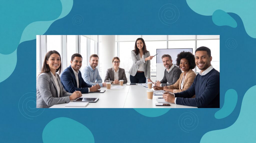 Diverse team of Fractional CMO marketing professionals collaborating at a table