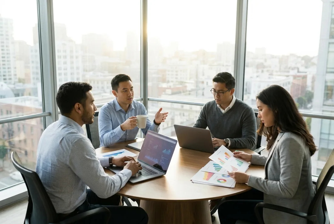 Marketing executives collaborating on growth strategy in a San Francisco office