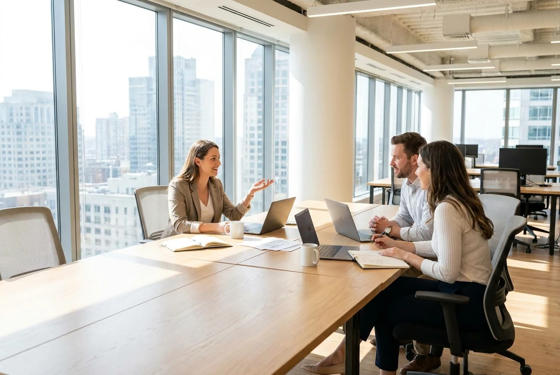 Fractional CMO leading a marketing strategy discussion with a team