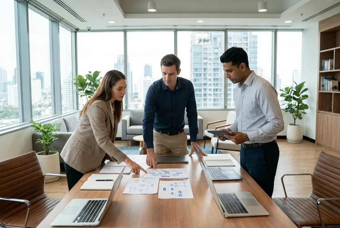 Fractional COO reviewing operations plans with a team
