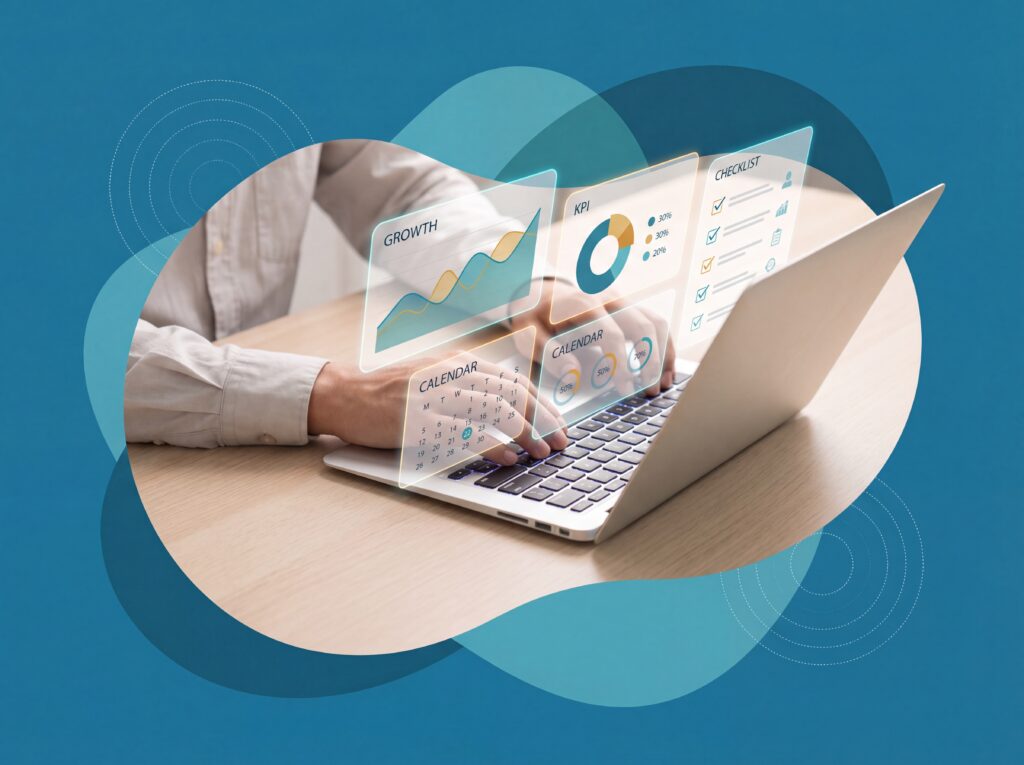 Fractional executive dashboard with KPIs, calendar and growth metrics
