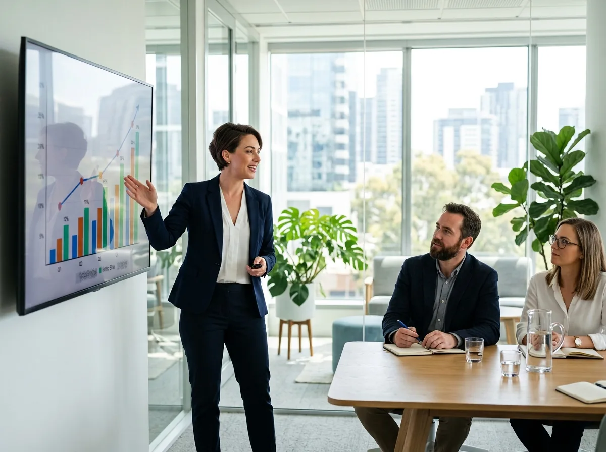 Fractional CMO presenting a growth strategy to a client team