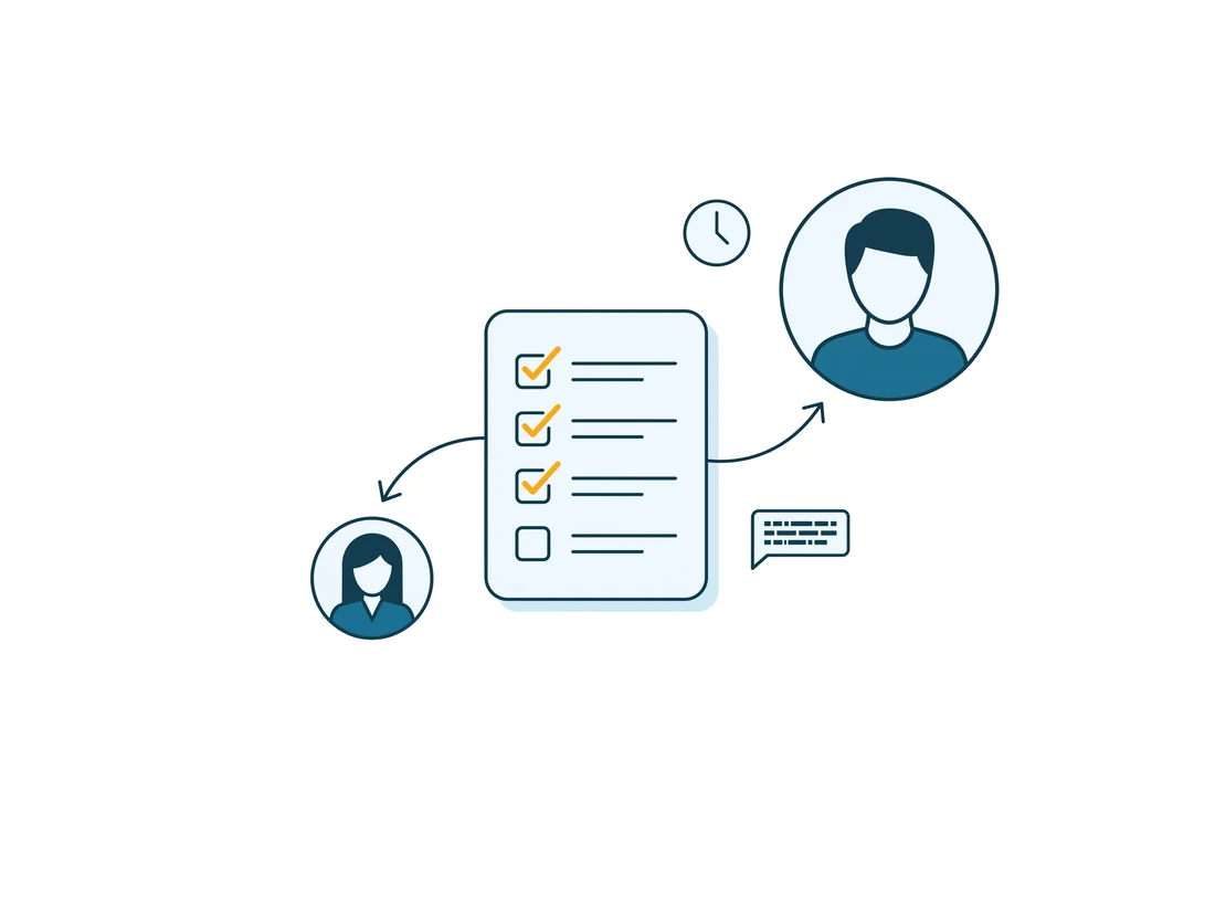 Flat illustration of a Fractional leader delegating a task checklist to virtual assistant support