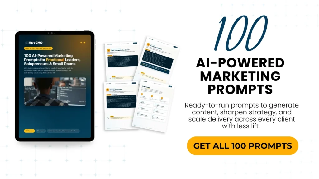 100 AI-Powered Marketing Prompts guide cover from Hey CMO