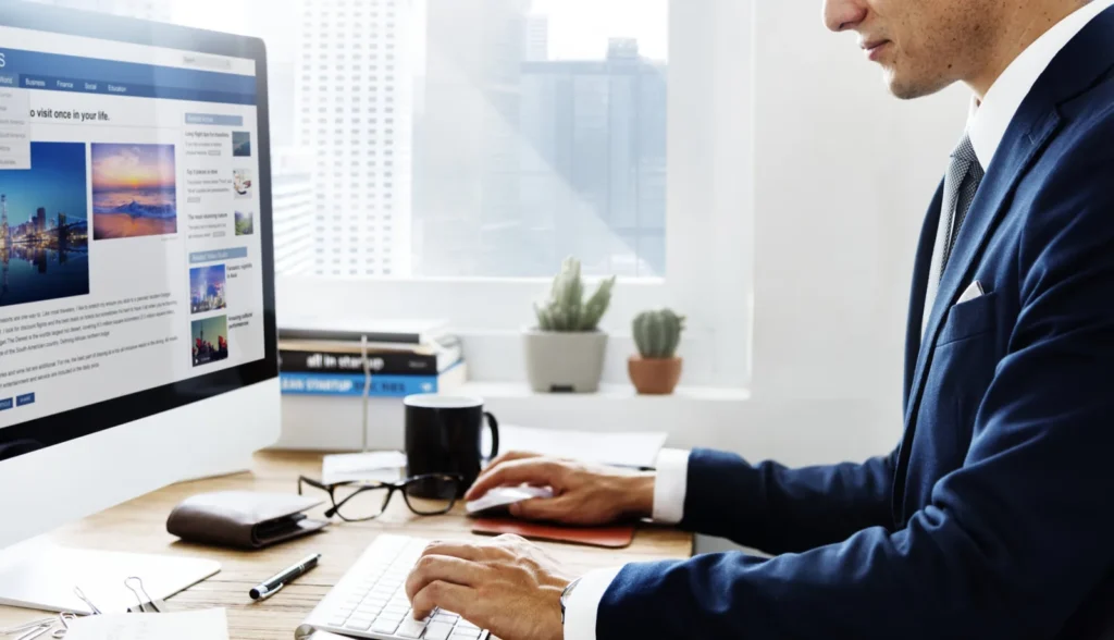 Businessman Working Using Computer Information Concept