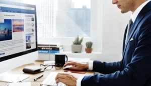 Businessman Working Using Computer Information Concept