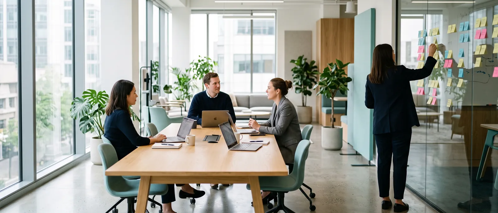 A small marketing strategy session in a bright office