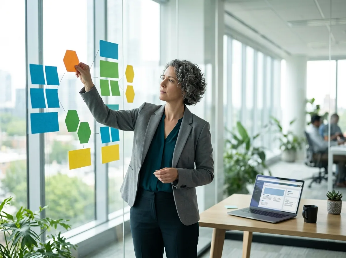 Fractional CIO mapping a technology roadmap on a glass wall