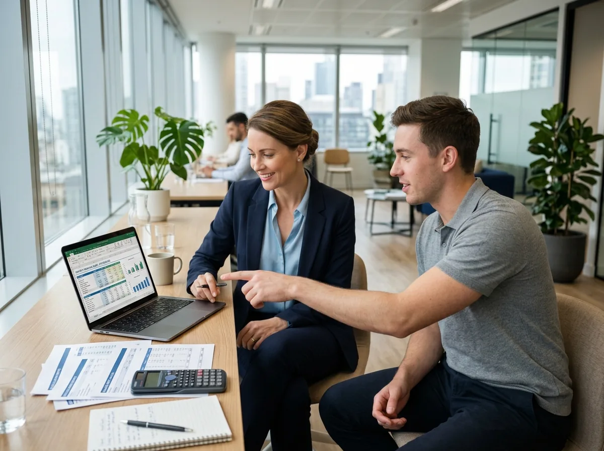 Fractional Controller reviewing a monthly financial close with a colleague