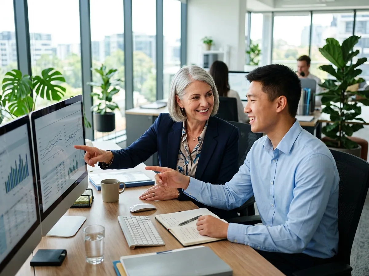 Fractional Controller reviewing reports with a bookkeeper