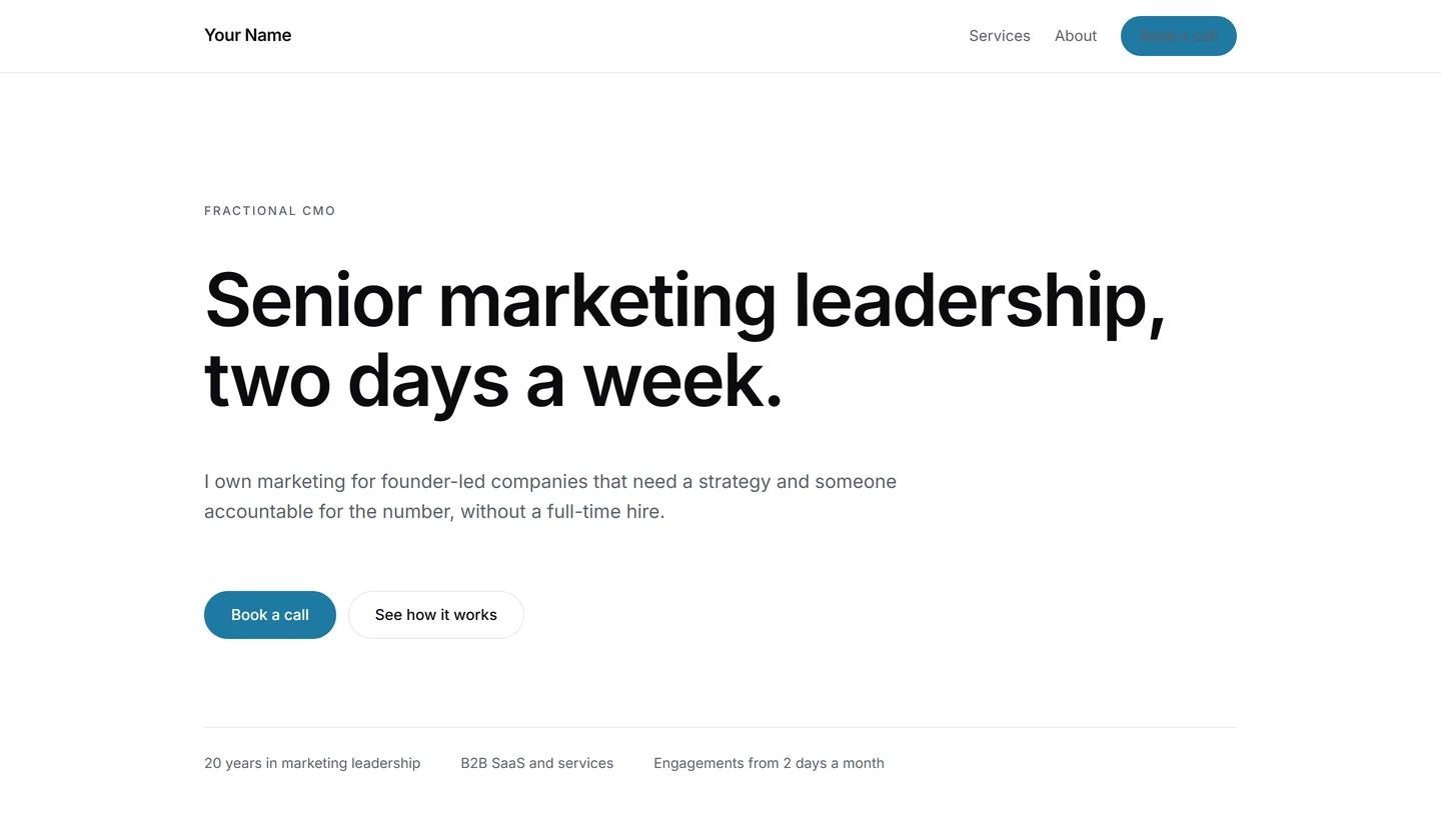 Preview of a Fractional CMO website built by Hey CMO in a week