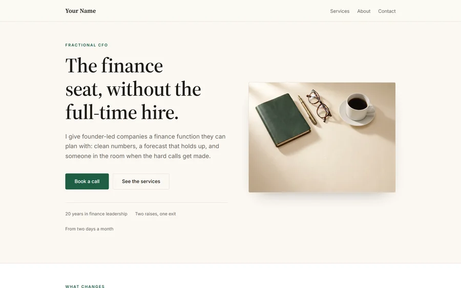 Ledger website template for a Fractional CFO or COO