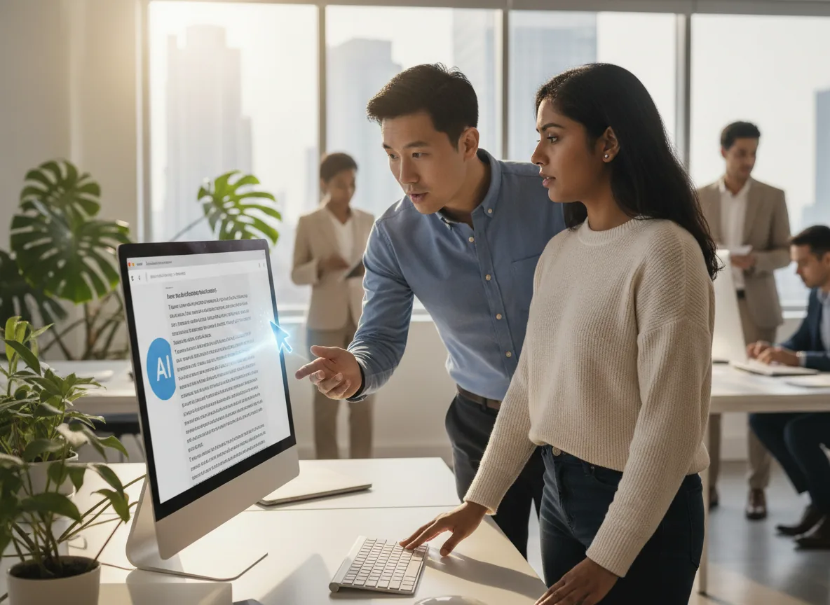 Marketer editing AI-drafted copy - AI Writing Assistant