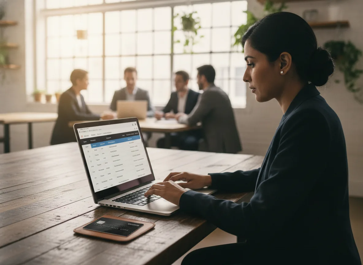 entrepreneur reviewing credit card statements and expenses on a laptop - Business Credit Card