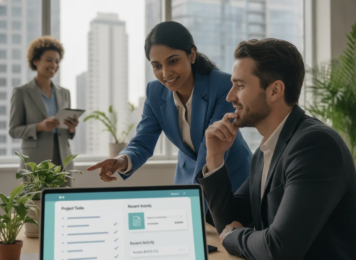freelancer onboarding a new client over a video call with a proposal on screen - Client Management Platform