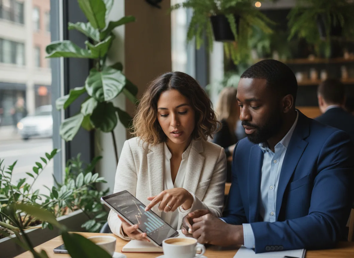 fractional CFO presenting financial projections on a screen to a founder - Financial Advisory