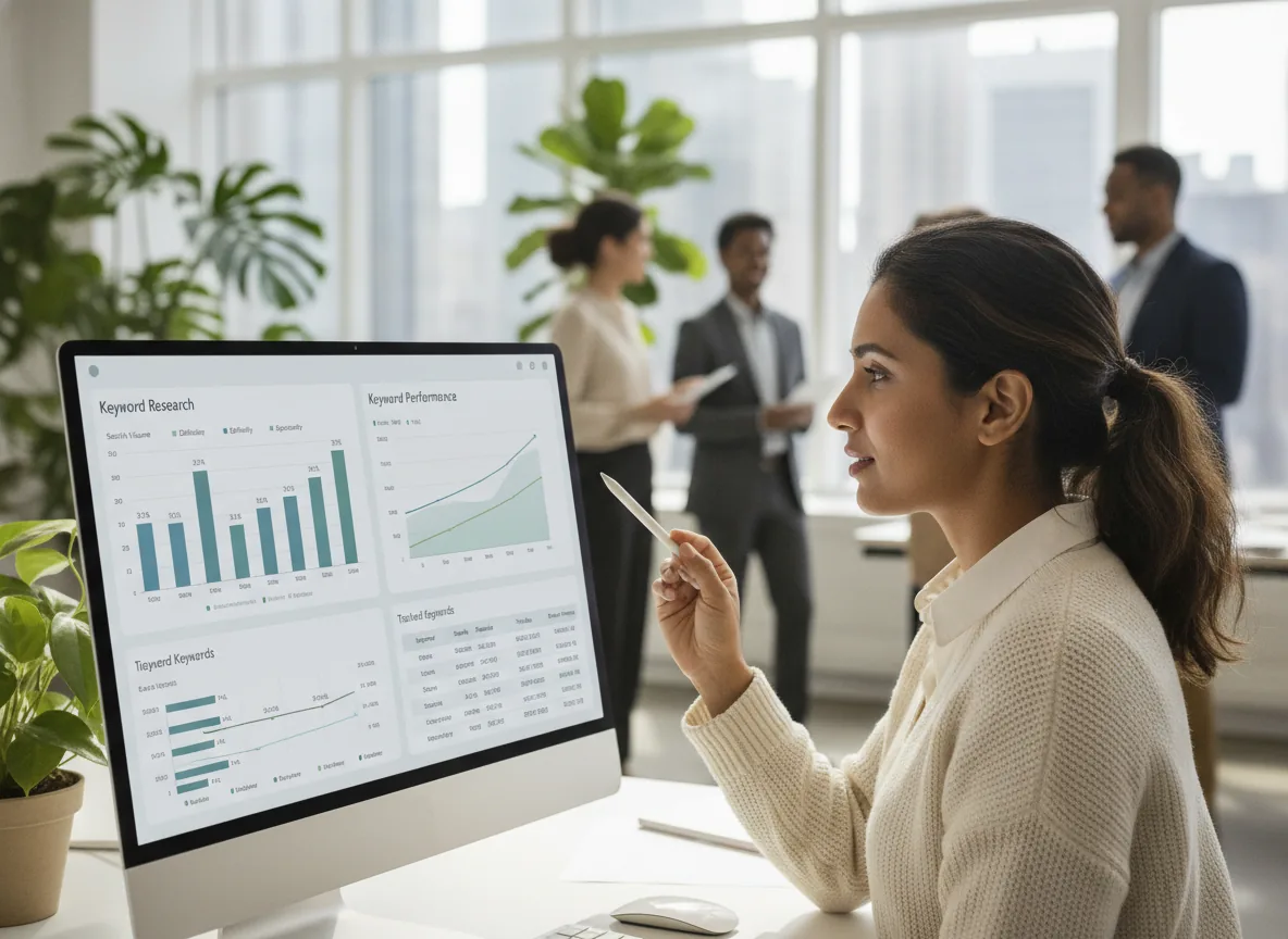 SEO specialist reviewing rankings and traffic - SEO Tools