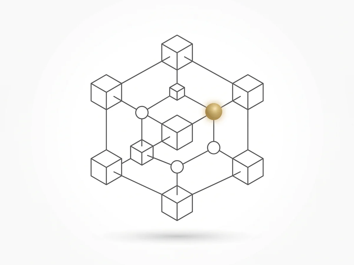 An abstract systems diagram of connected nodes