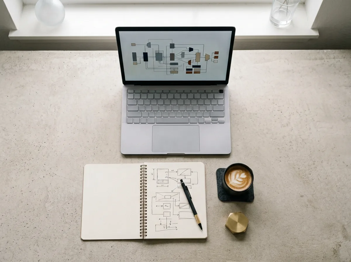 An engineering desk seen from above
